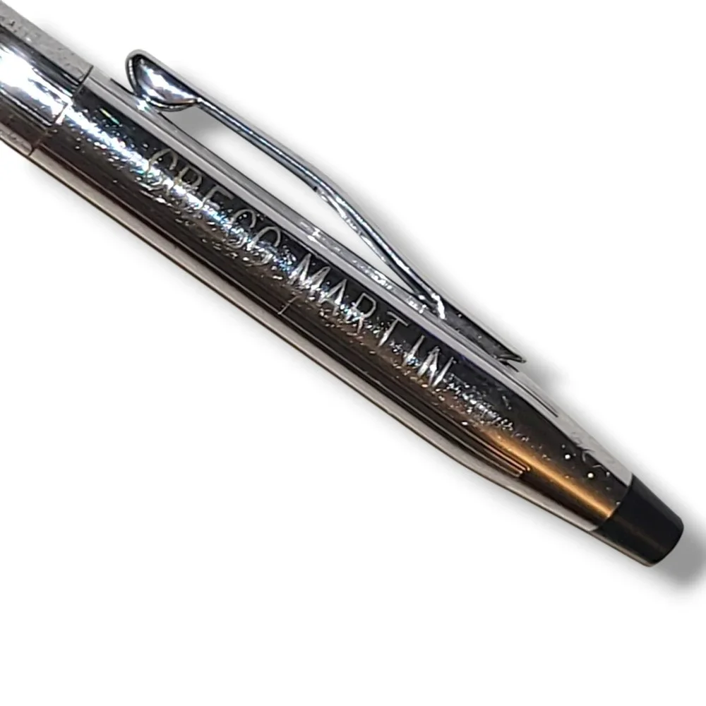 Cross Chrome Ballpoint Pen Blue Ink Working Twist Action‎ Engraved Gregg Martin